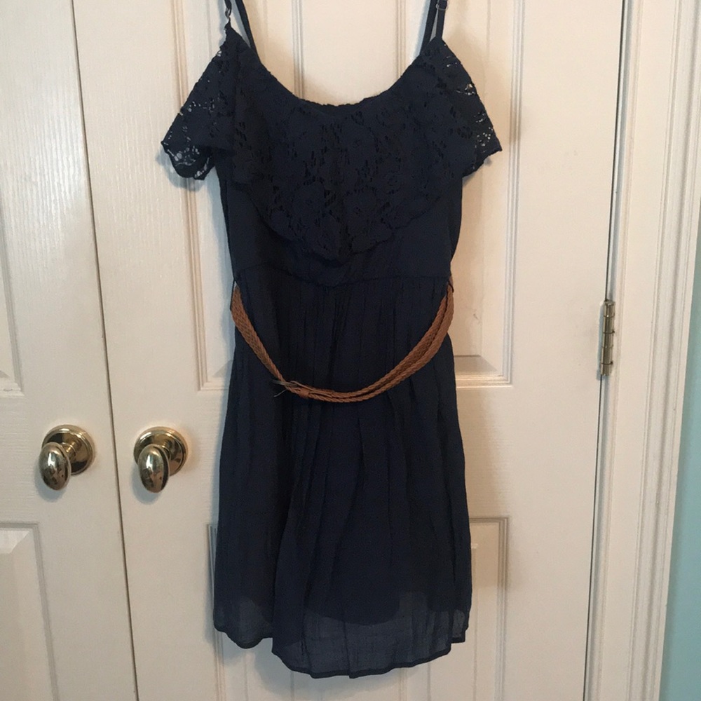 Navy Blue Dress with brown belt